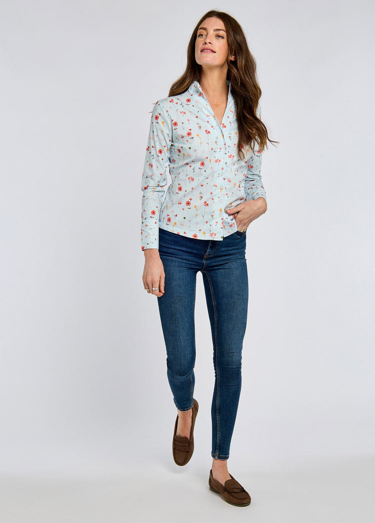 Fuchsia Dames Print Shirt Bloemen - Pale Blue
