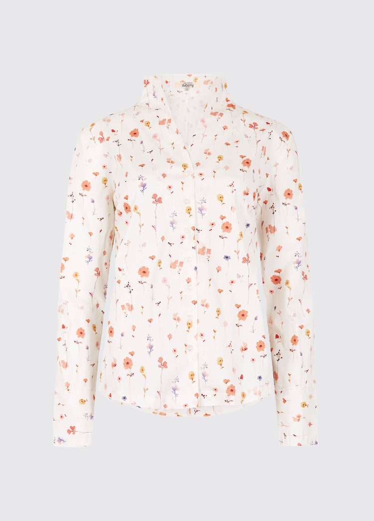 Fuchsia Dames Print Shirt Bloemen - White