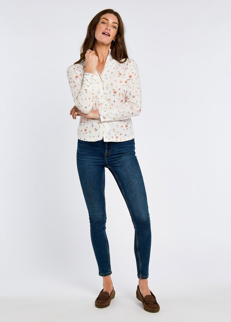 Fuchsia Dames Print Shirt Bloemen - White