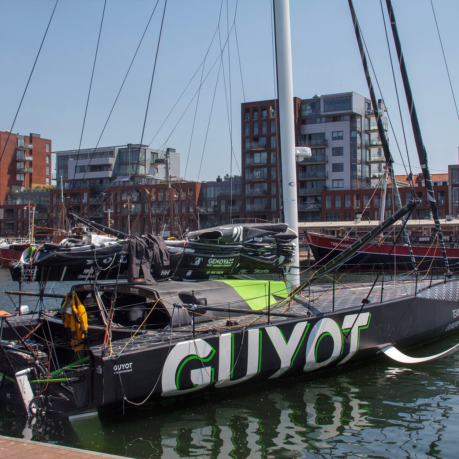 Team Guyot's docked in the Hague before the start of Leg 7 of the Ocean Race 2023//© GUYOT environment - Team Europe | Gauthier Lebec