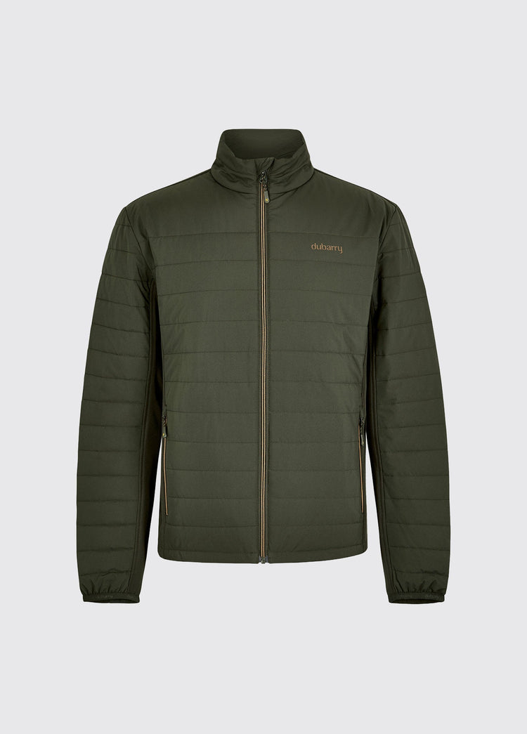 Dubarry heren lichtgewicht hybride jas in groen, gemaakt van gerecycled polyester met Primaloft voering.