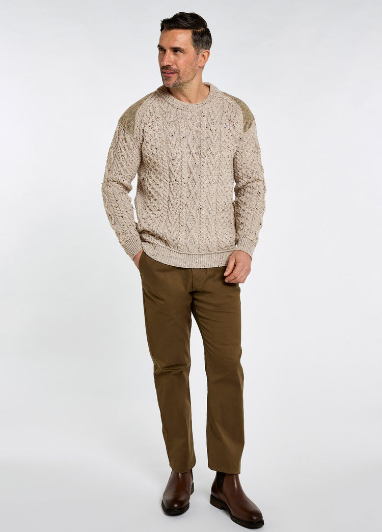 Culleton Heren Merinowol Aran Trui - Oatmeal