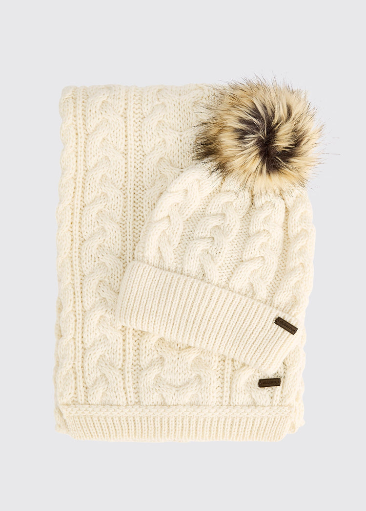 Edenmore Set van een gebreide muts en sjaal - Cream