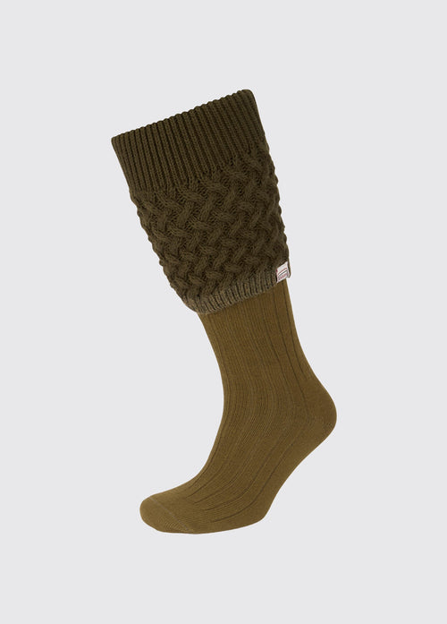Grange Kabelgebreide Sokken - Olive