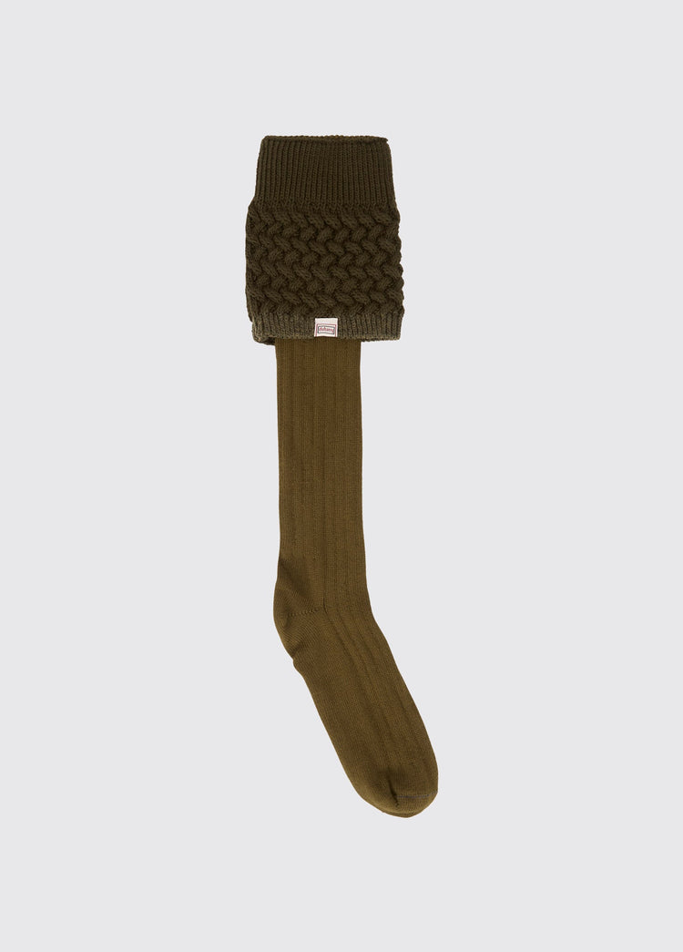Grange Kabelgebreide Sokken - Olive