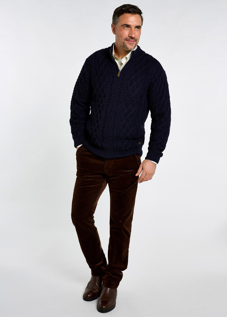 Heren Merinowol Quarter-zip Trui - Navy