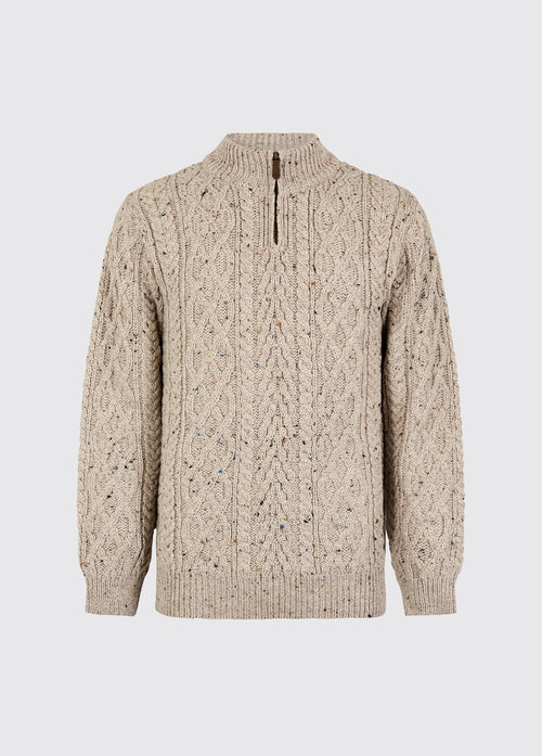 Heren Merinowol Quarter-zip Trui - Oatmeal