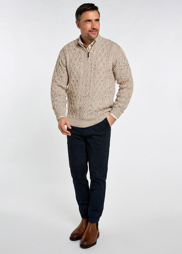 Heren Merinowol Quarter-zip Trui - Oatmeal