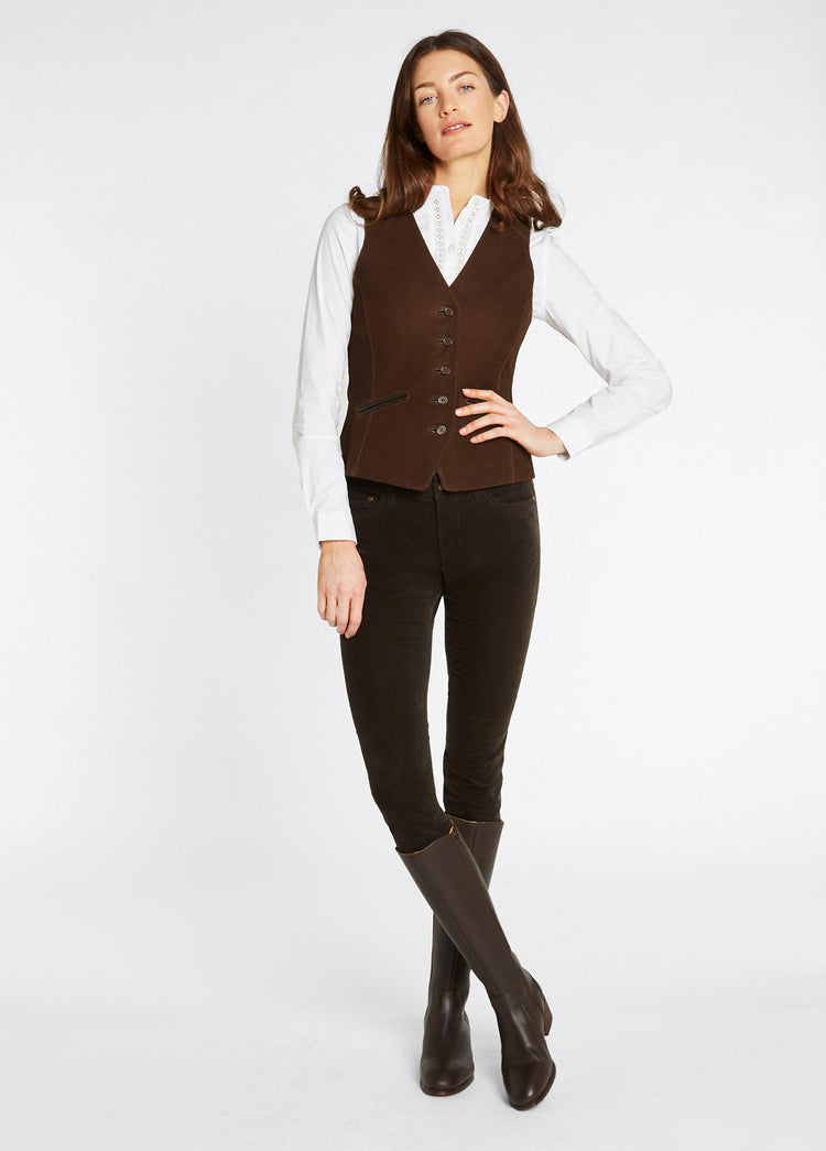 Greville Leren Gilet voor Dames - Walnut