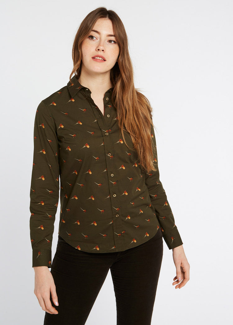 Calamint Fazantmotief Blouse voor Dames - Olive