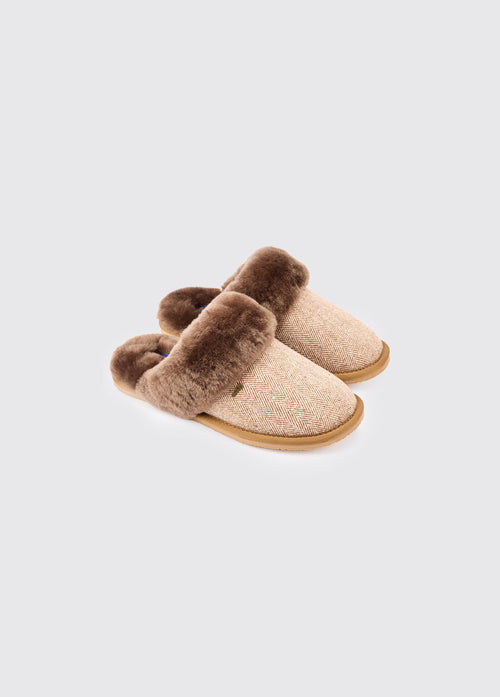 Mullingar Dames Tweed Pantoffels - Camel