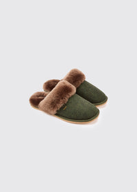 Mullingar Dames Tweed Pantoffels - Olive
