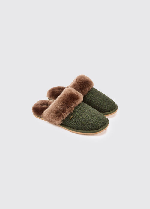 Mullingar Dames Tweed Pantoffels - Olive