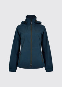 Korte lichtgewicht dames regenjas in blauw met capuchon. Waterkolom 5000. voor watersport en outdoor activiteiten