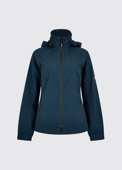 Korte lichtgewicht dames regenjas in blauw met capuchon. Waterkolom 5000. voor watersport en outdoor activiteiten
