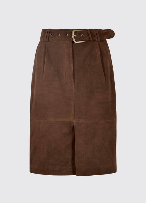 Sullivan Dames Knie-Lengte Suède Rok - Walnut