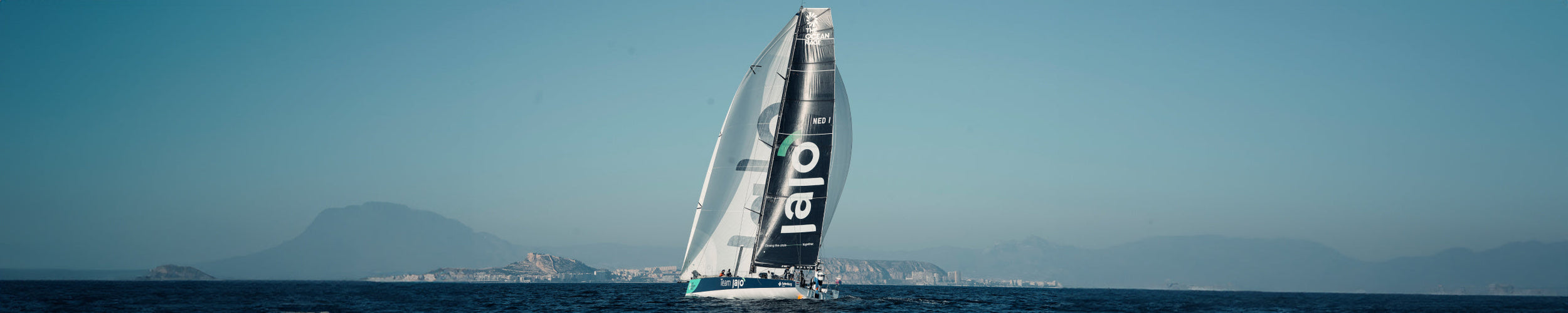 Wide Image of the Team Jajo boat out in the ocean.