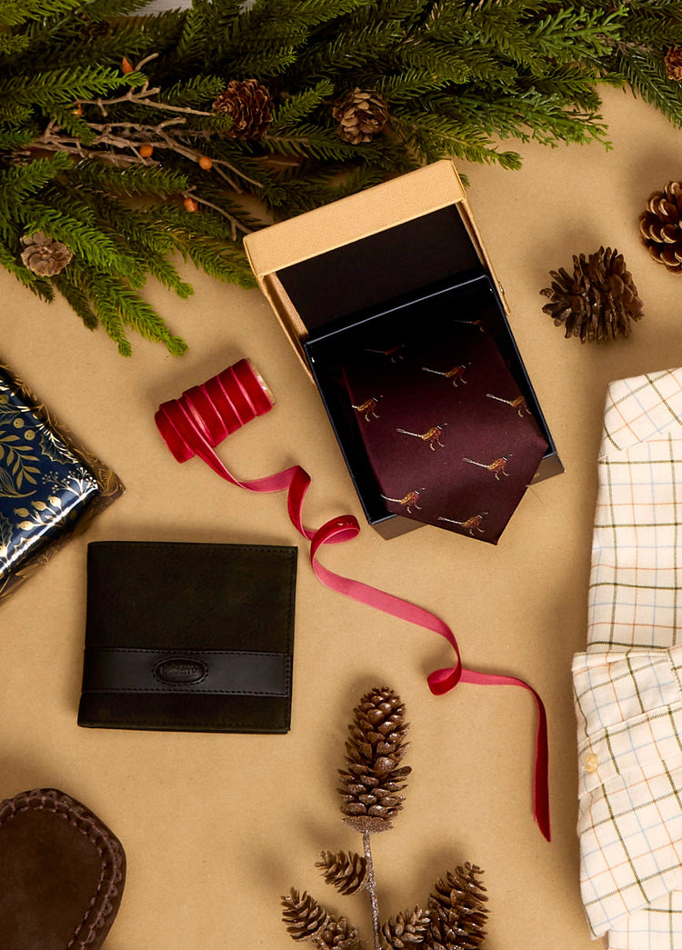 Madden Zijden Stropdas Fazant Motief - Merlot